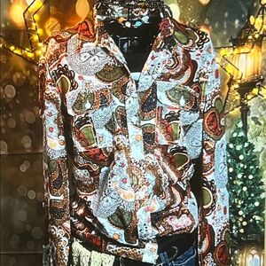 👚 Lucky Brand Lightweight Paisley Button-Up Shirt — Brown — Sz Large / A